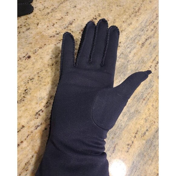 Vintage Size M Blue Nylon Stretch Formal 10.5" Long Gloves Stitching Detail - Picture 16 of 16
